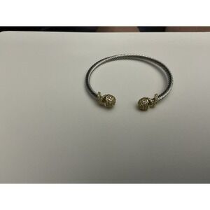 Two Tone Cable Cuff Bracelet Gold Pavé CZ Ends Silver Tone Waterproof